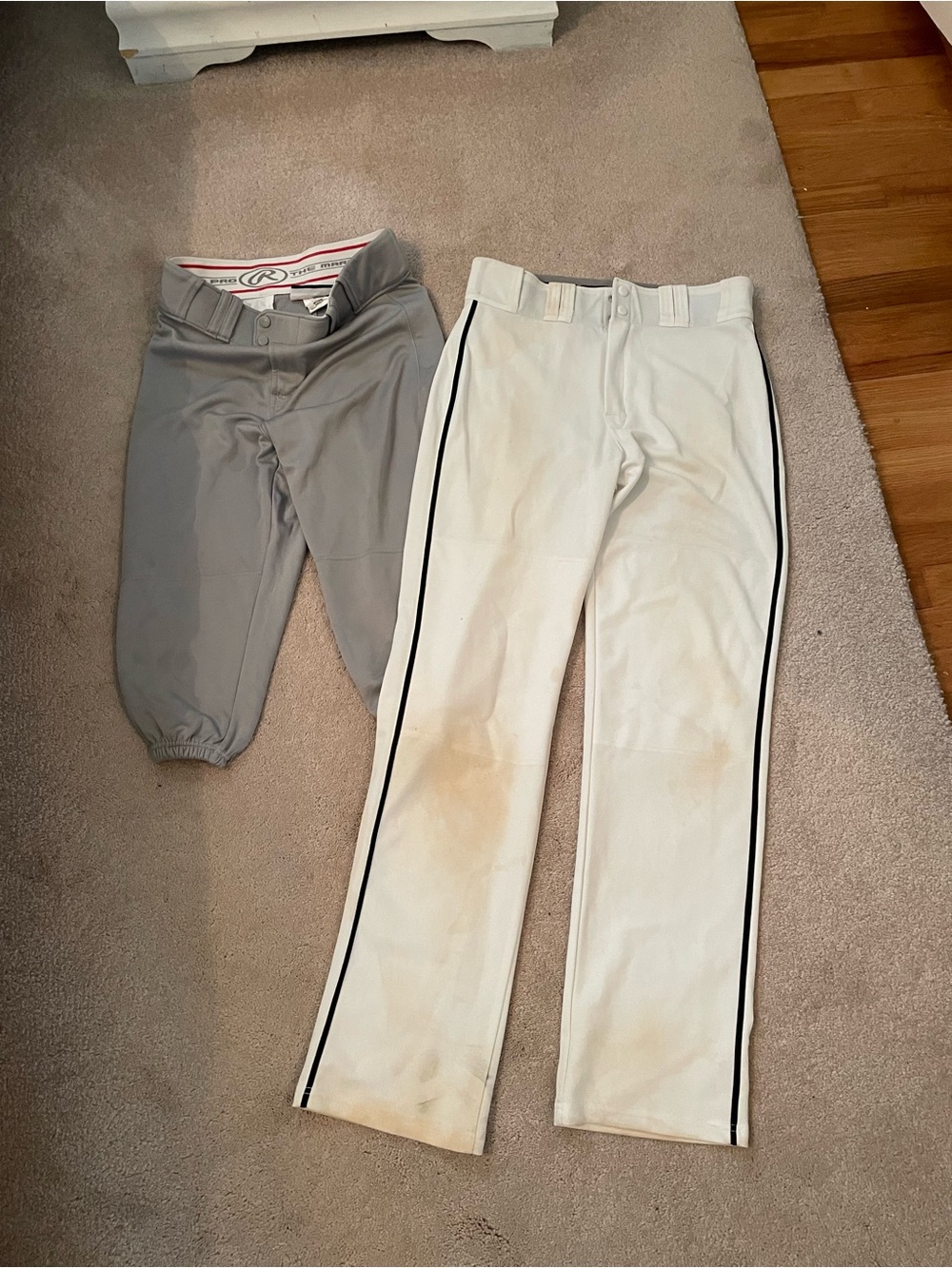 Mens baseball pants size medium Rawlings grey Knockers, Easton long white pants
